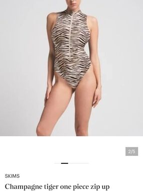 SKIMS Champagne and Black Zebra-Print High-Neck One-Piece